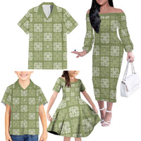 Vesuvian Green Palaka Quilt Hawaii Family Matching Off The Shoulder Long Sleeve Dress and Hawaiian Shirt Traditional Hawaii-plaid Pattern - Polynesian Pride