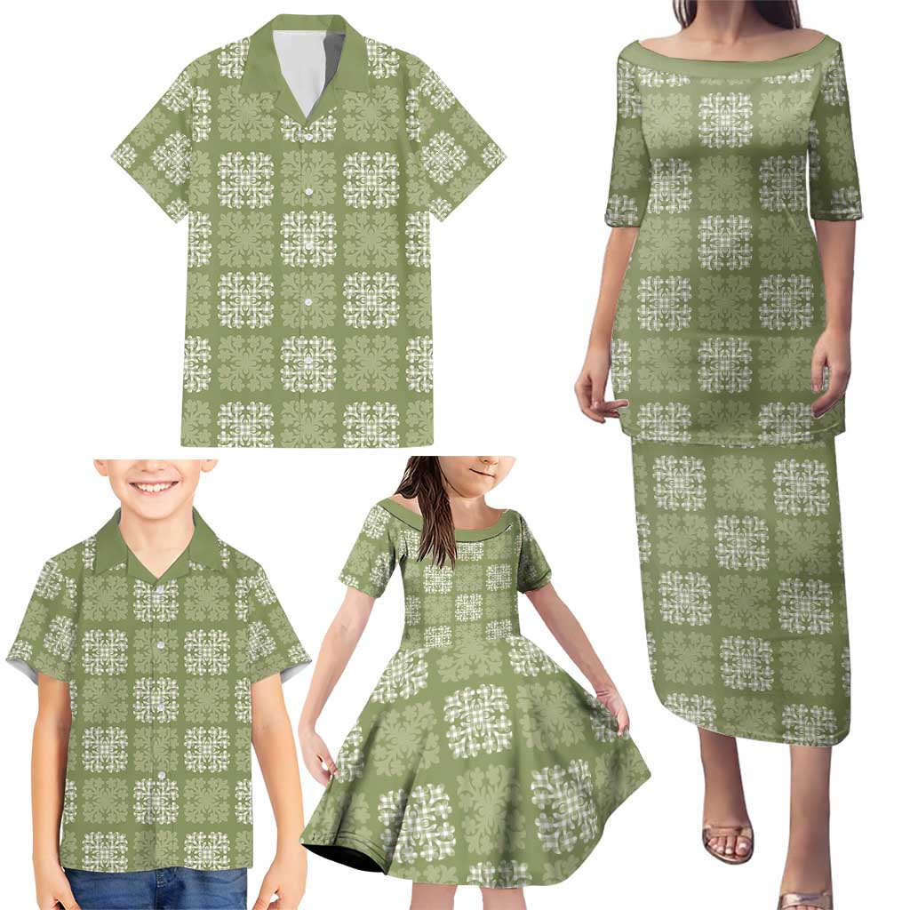 Vesuvian Green Palaka Quilt Hawaii Family Matching Puletasi and Hawaiian Shirt Traditional Hawaii-plaid Pattern - Polynesian Pride