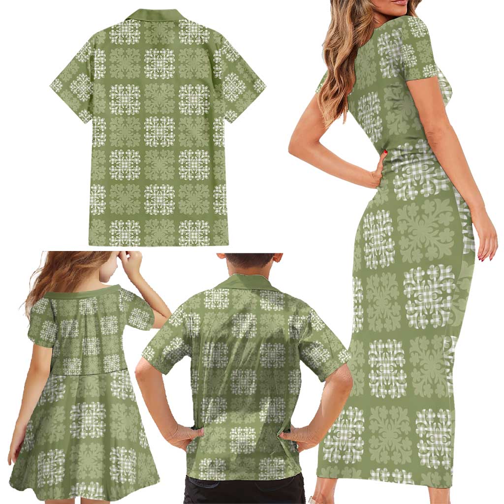 Vesuvian Green Palaka Quilt Hawaii Family Matching Short Sleeve Bodycon Dress and Hawaiian Shirt Traditional Hawaii-plaid Pattern LT14 - Polynesian Pride