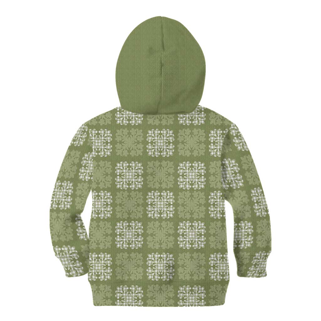 Vesuvian Green Palaka Quilt Hawaii Kid Hoodie Traditional Hawaii-plaid Pattern - Polynesian Pride