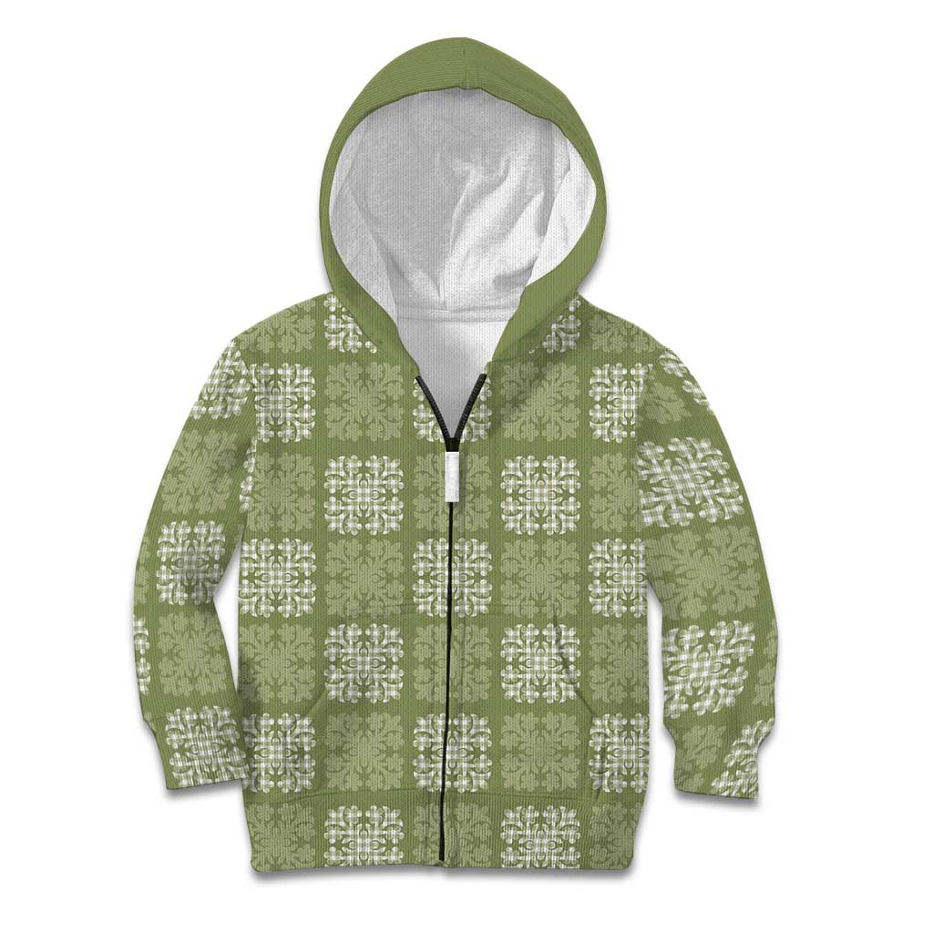 Vesuvian Green Palaka Quilt Hawaii Kid Hoodie Traditional Hawaii-plaid Pattern - Polynesian Pride
