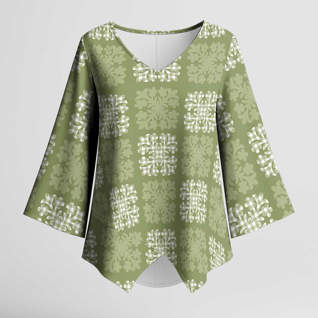 Vesuvian Green Palaka Quilt Hawaii Kimono Sleeve Blouse Traditional Hawaii-plaid Pattern LT14 Female Vesuvian Green - Polynesian Pride