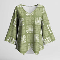 Vesuvian Green Palaka Quilt Hawaii Kimono Sleeve Blouse Traditional Hawaii-plaid Pattern LT14 Female Vesuvian Green - Polynesian Pride