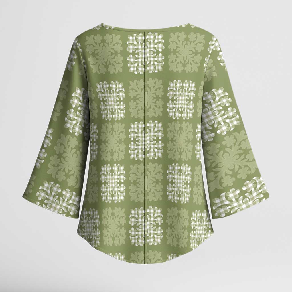 Vesuvian Green Palaka Quilt Hawaii Kimono Sleeve Blouse Traditional Hawaii-plaid Pattern LT14 - Polynesian Pride