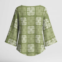 Vesuvian Green Palaka Quilt Hawaii Kimono Sleeve Blouse Traditional Hawaii-plaid Pattern LT14 - Polynesian Pride