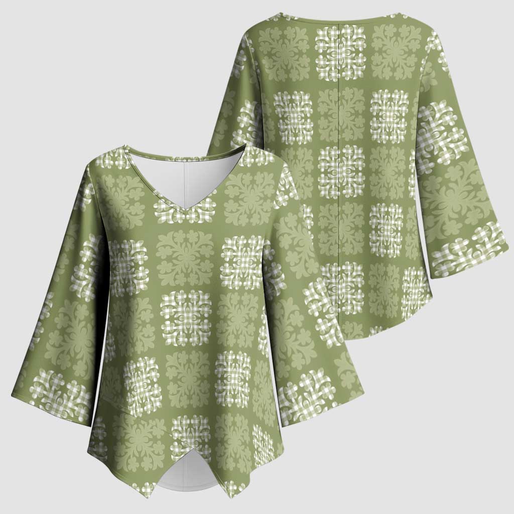 Vesuvian Green Palaka Quilt Hawaii Kimono Sleeve Blouse Traditional Hawaii-plaid Pattern LT14 - Polynesian Pride