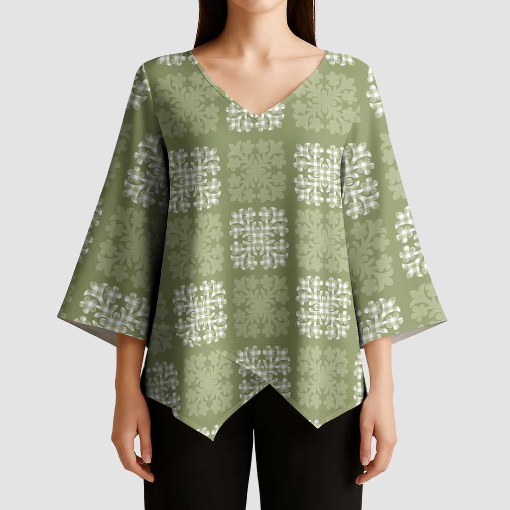 Vesuvian Green Palaka Quilt Hawaii Kimono Sleeve Blouse Traditional Hawaii-plaid Pattern LT14 - Polynesian Pride