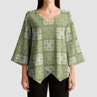 Vesuvian Green Palaka Quilt Hawaii Kimono Sleeve Blouse Traditional Hawaii-plaid Pattern LT14 - Polynesian Pride