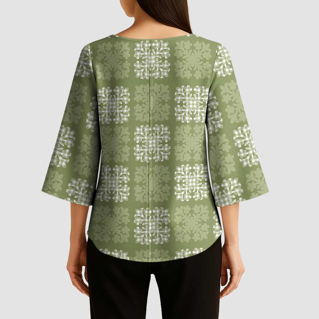 Vesuvian Green Palaka Quilt Hawaii Kimono Sleeve Blouse Traditional Hawaii-plaid Pattern LT14 - Polynesian Pride