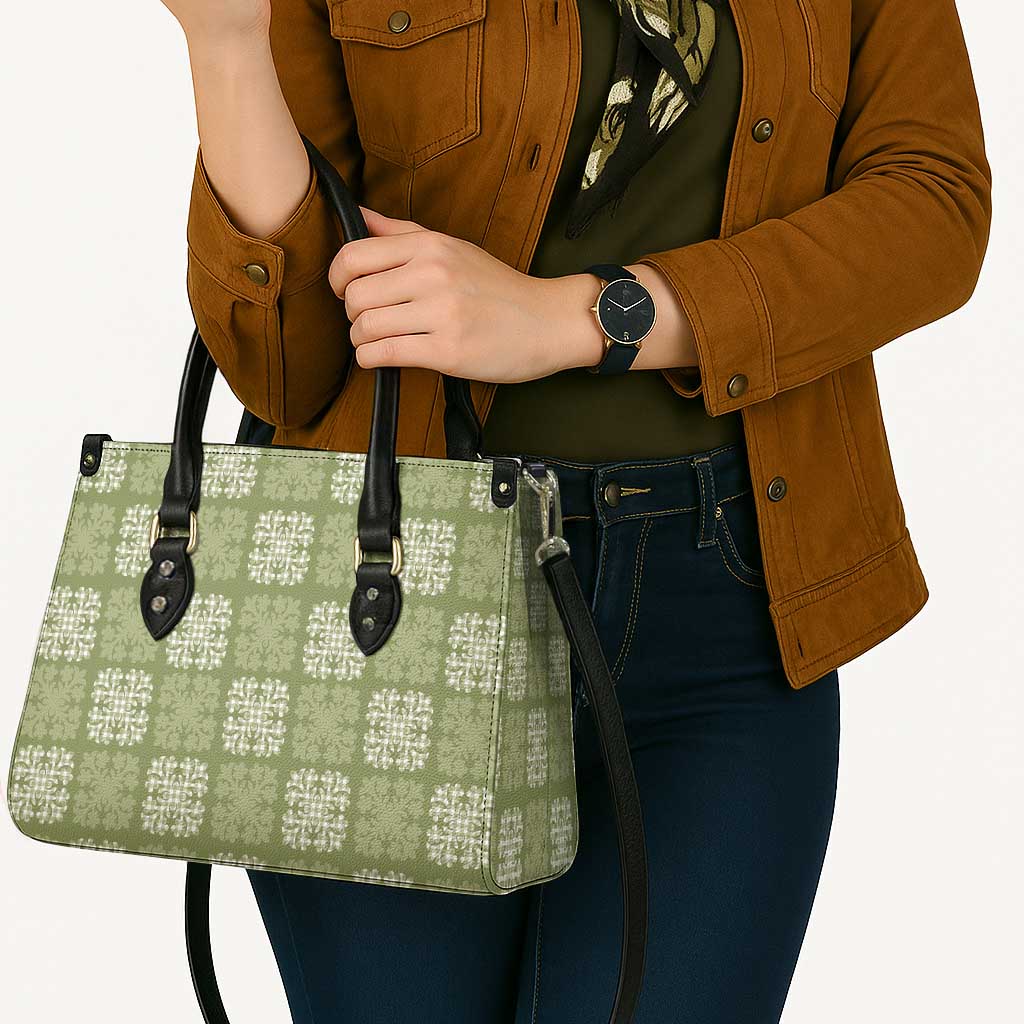 Vesuvian Green Palaka Quilt Hawaii Leather Bag Traditional Hawaii-plaid Pattern - Polynesian Pride