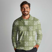 Vesuvian Green Palaka Quilt Hawaii Long Sleeve Polo Shirt Traditional Hawaii-plaid Pattern - Polynesian Pride