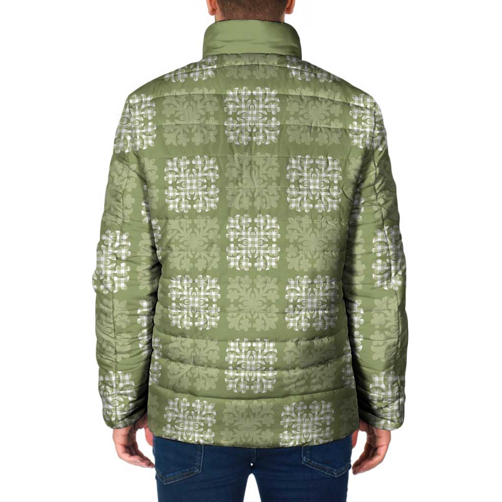 Vesuvian Green Palaka Quilt Hawaii Padded Jacket Traditional Hawaii-plaid Pattern - Polynesian Pride