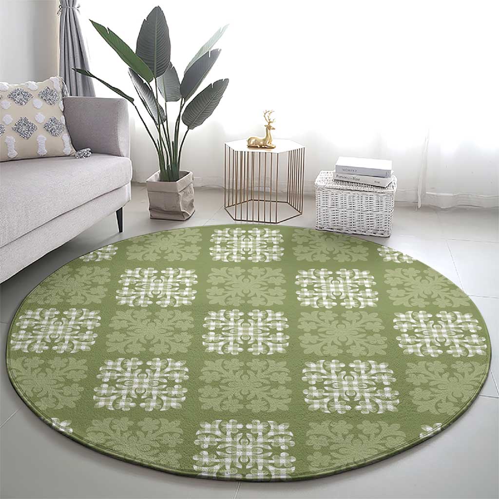 Vesuvian Green Palaka Quilt Hawaii Round Carpet Traditional Hawaii-plaid Pattern - Polynesian Pride