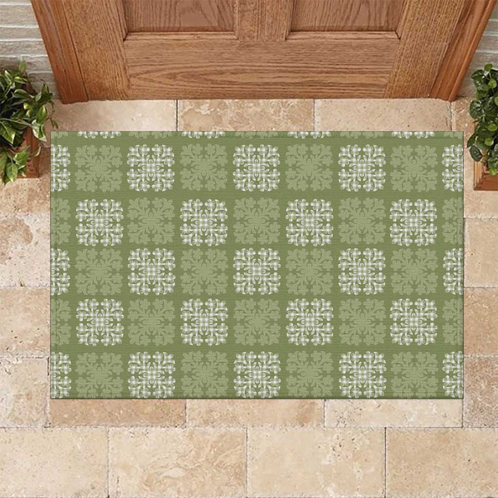 Vesuvian Green Palaka Quilt Hawaii Rubber Doormat Traditional Hawaii-plaid Pattern - Polynesian Pride