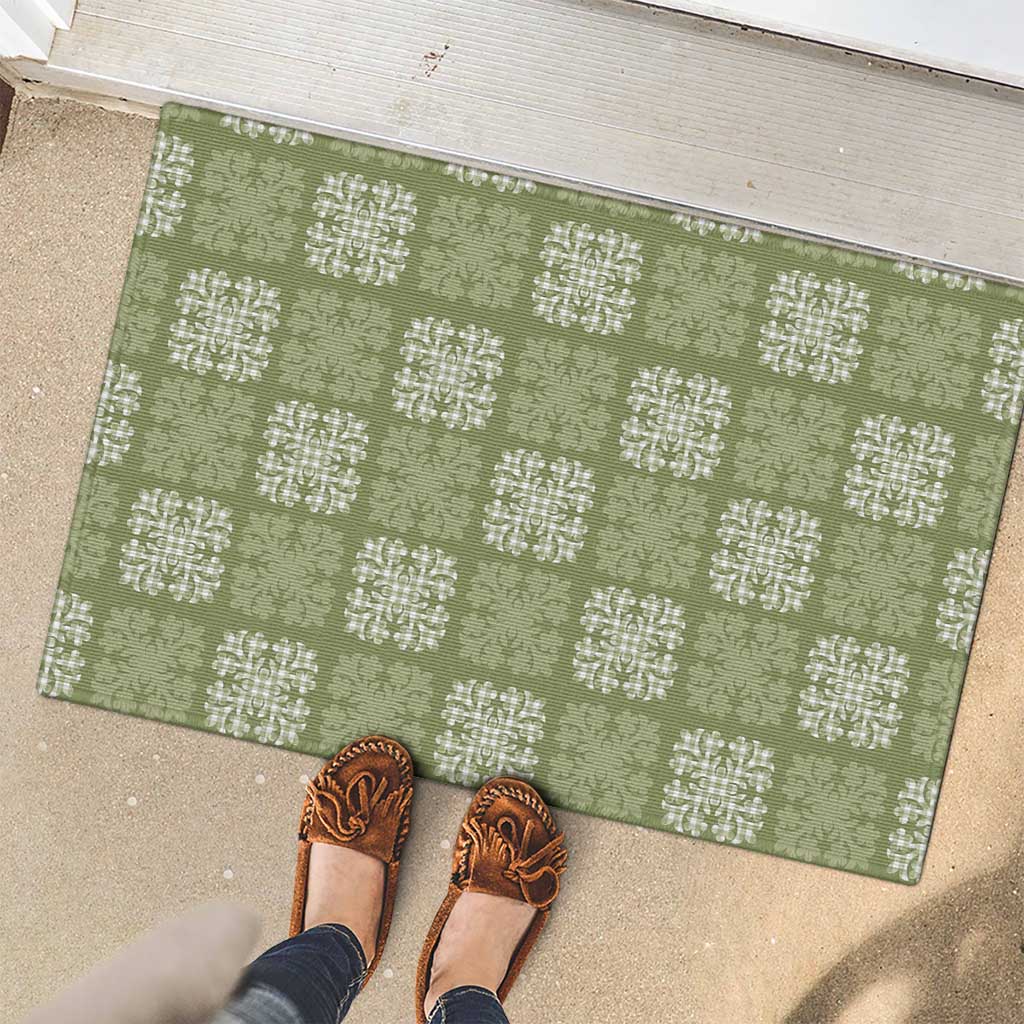 Vesuvian Green Palaka Quilt Hawaii Rubber Doormat Traditional Hawaii-plaid Pattern - Polynesian Pride