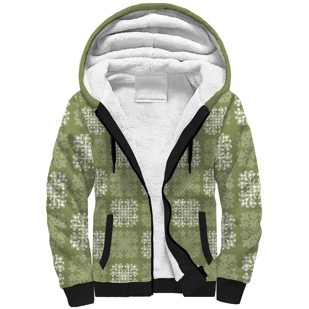 Vesuvian Green Palaka Quilt Hawaii Sherpa Hoodie Traditional Hawaii-plaid Pattern - Polynesian Pride