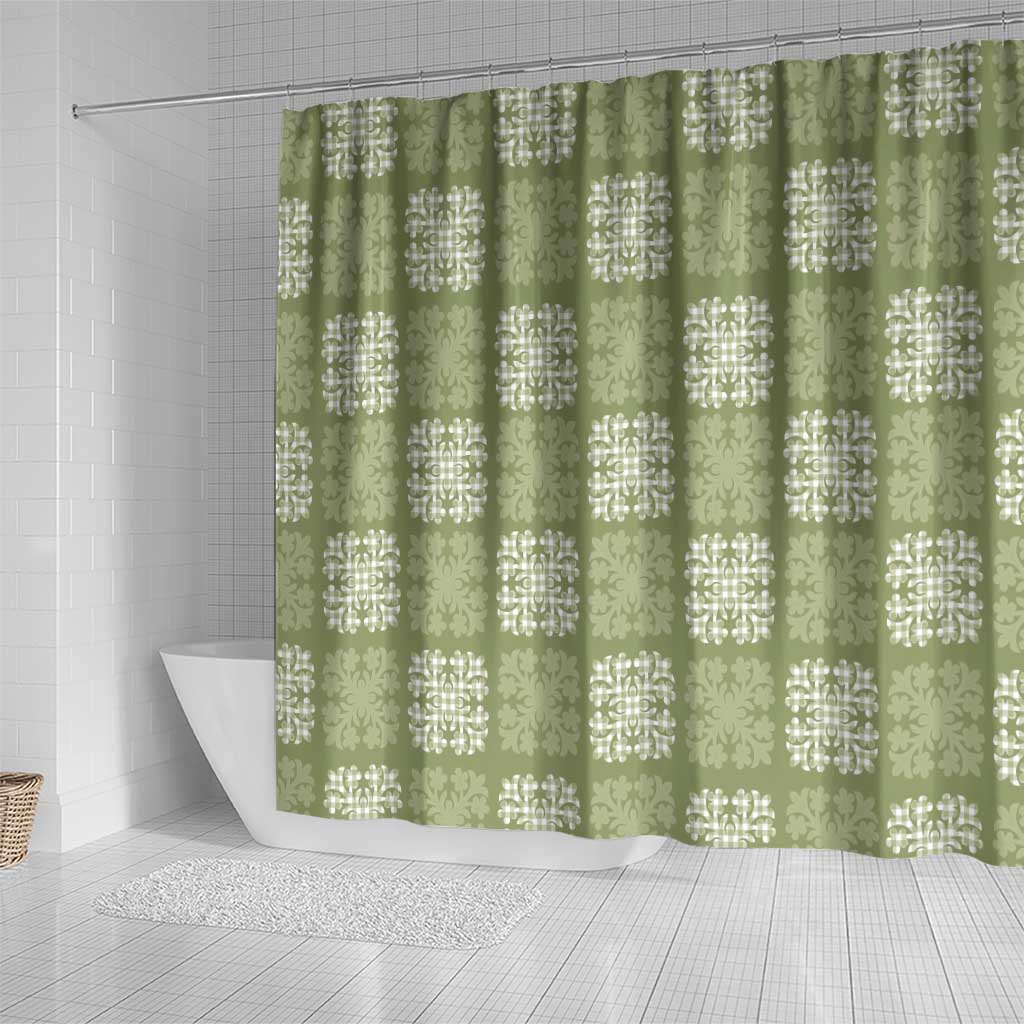 Vesuvian Green Palaka Quilt Hawaii Shower Curtain Traditional Hawaii-plaid Pattern - Polynesian Pride