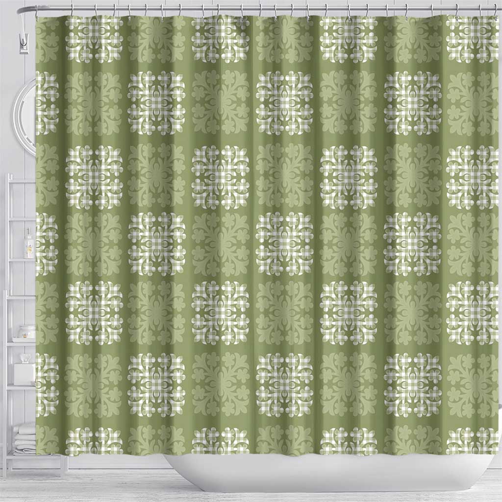 Vesuvian Green Palaka Quilt Hawaii Shower Curtain Traditional Hawaii-plaid Pattern - Polynesian Pride