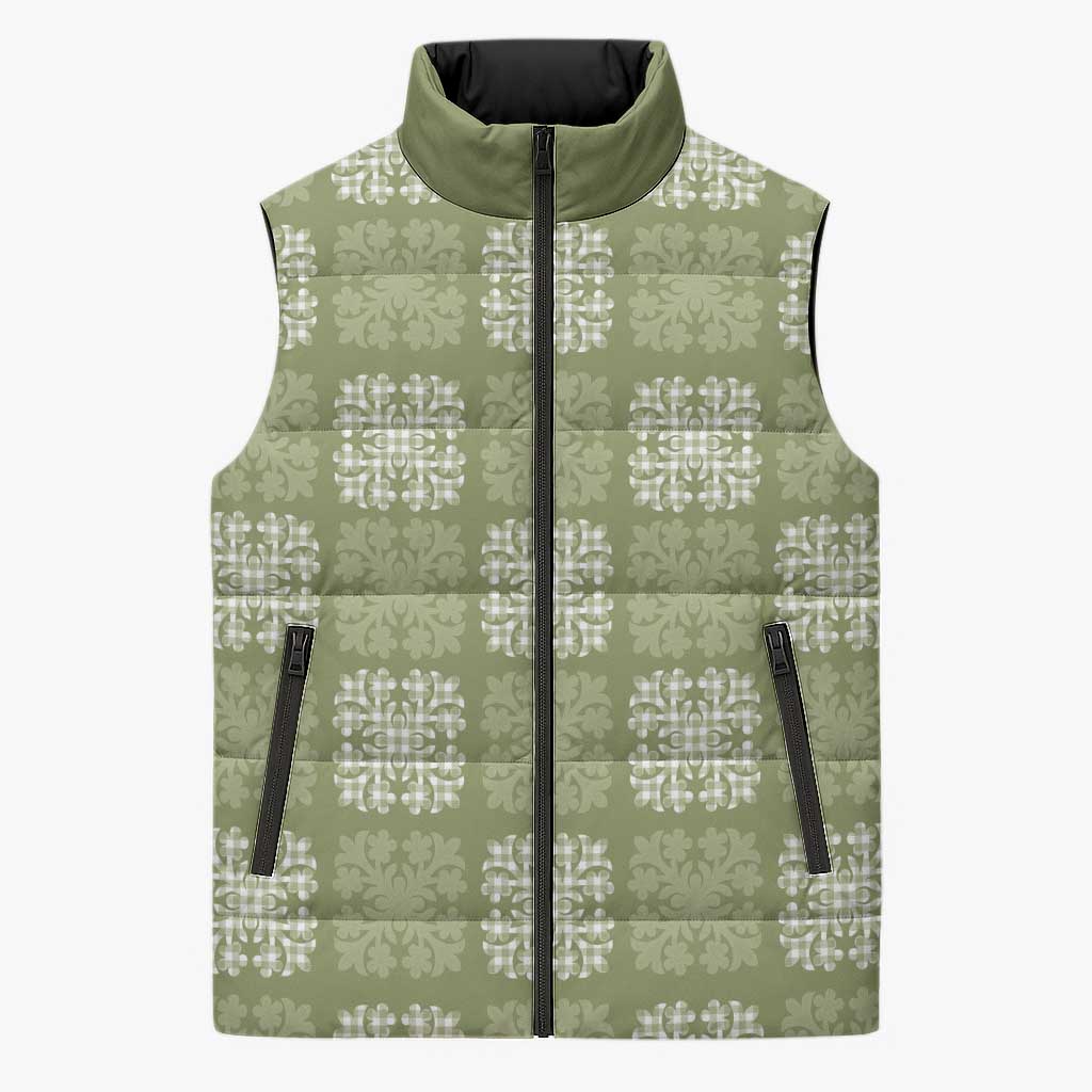 Vesuvian Green Palaka Quilt Hawaii Sleeveless Puffer Jacket Traditional Hawaii-plaid Pattern - Polynesian Pride