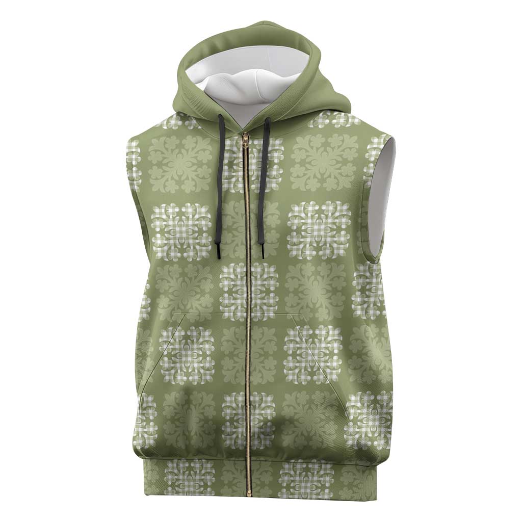 Vesuvian Green Palaka Quilt Hawaii Sleeveless Zip Hoodie Traditional Hawaii-plaid Pattern - Polynesian Pride