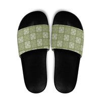 Vesuvian Green Palaka Quilt Hawaii Slide Sandals Traditional Hawaii-plaid Pattern - Polynesian Pride