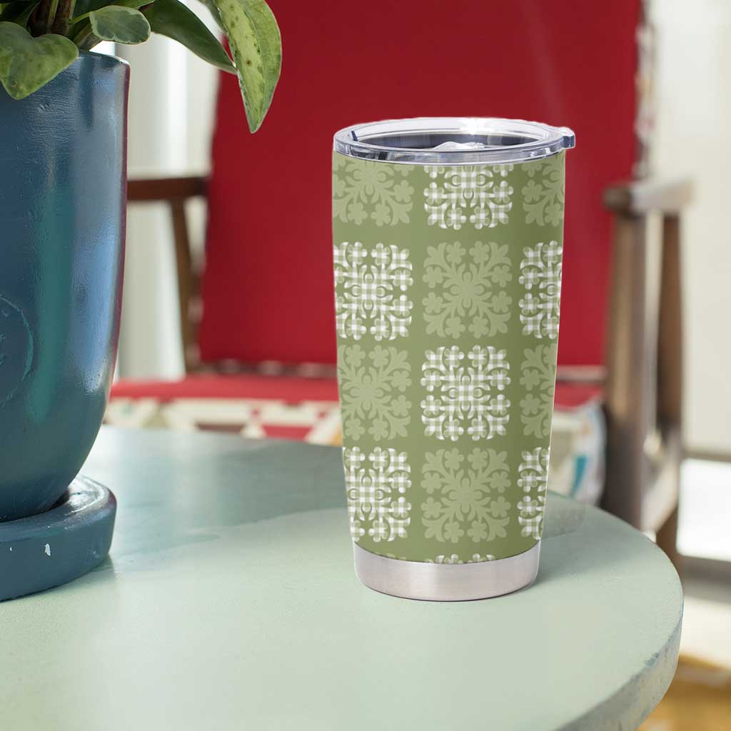 Vesuvian Green Palaka Quilt Hawaii Tumbler Cup Traditional Hawaii-plaid Pattern - Polynesian Pride