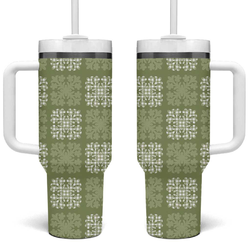 Vesuvian Green Palaka Quilt Hawaii Tumbler With Handle Traditional Hawaii-plaid Pattern - Polynesian Pride