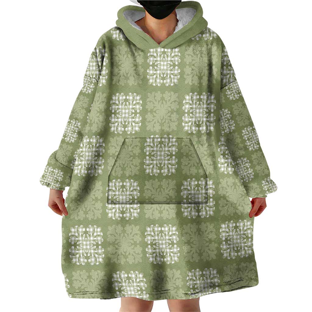 Vesuvian Green Palaka Quilt Hawaii Wearable Blanket Hoodie Traditional Hawaii-plaid Pattern - Polynesian Pride