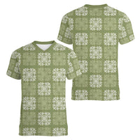 Vesuvian Green Palaka Quilt Hawaii Women V-Neck T-Shirt Traditional Hawaii-plaid Pattern - Polynesian Pride