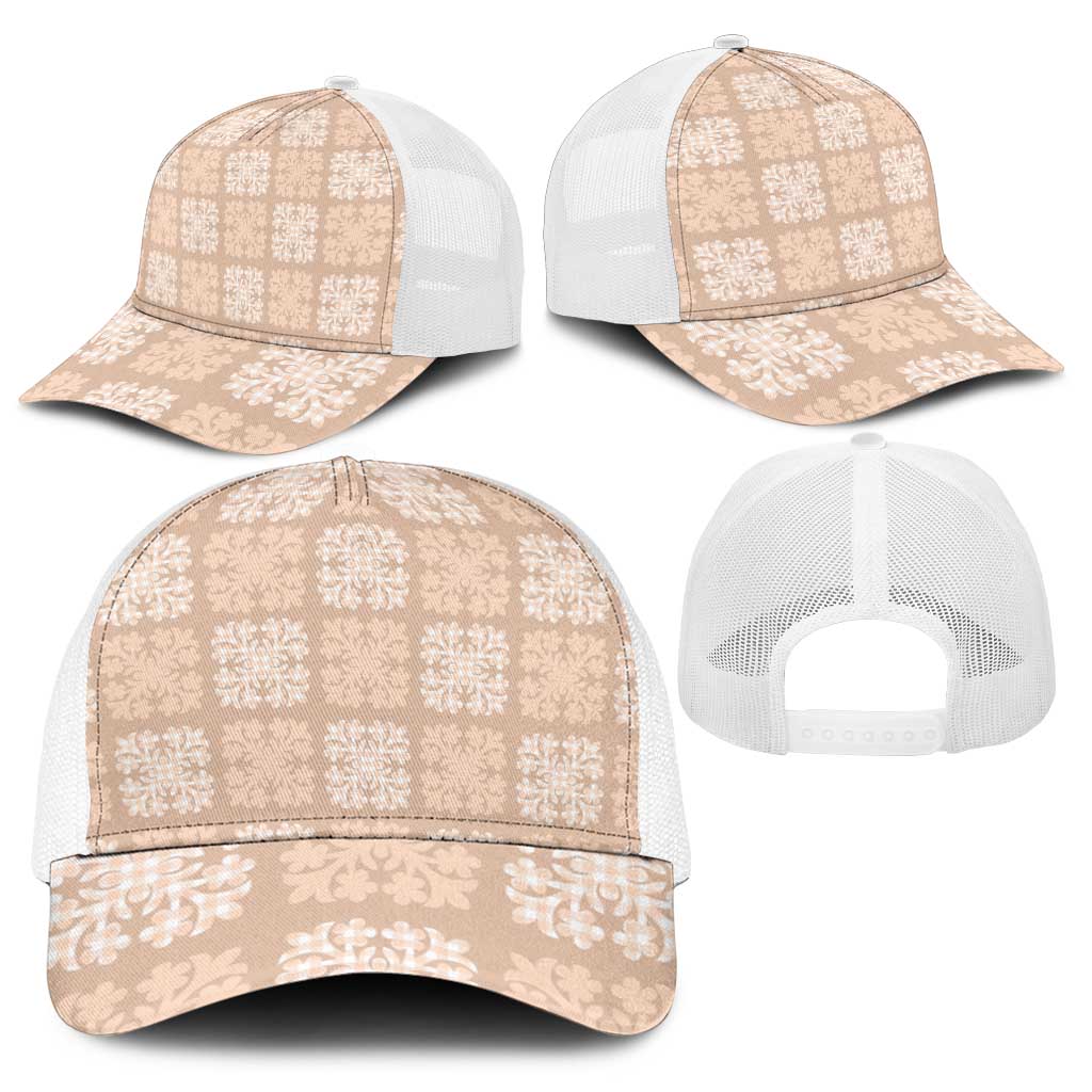 Beige Palaka Quilt Hawaii Baseball Net Cap Traditional Hawaii-plaid Pattern - Polynesian Pride