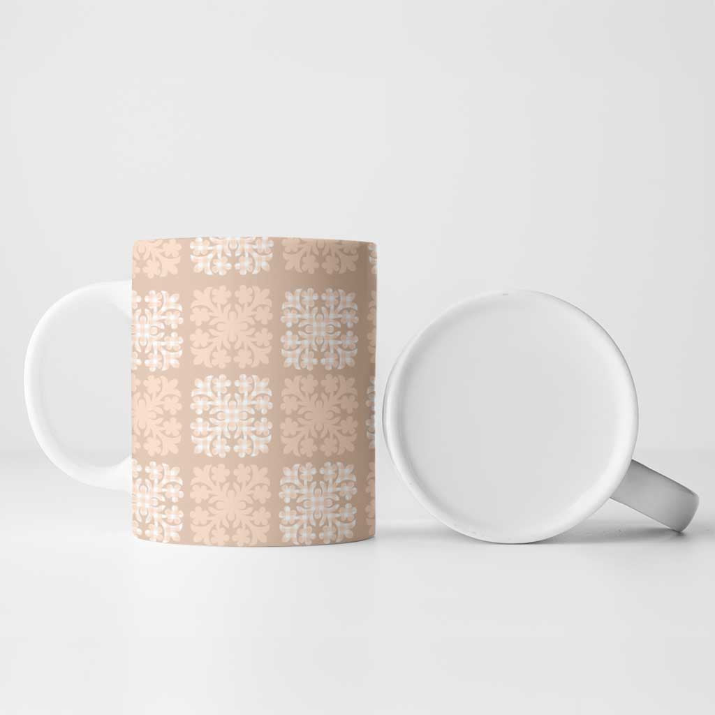 Beige Palaka Quilt Hawaii Ceramic Mug Traditional Hawaii-plaid Pattern - Polynesian Pride