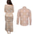 Beige Palaka Quilt Hawaii Couples Matching Puletasi and Long Sleeve Button Shirt Traditional Hawaii-plaid Pattern - Polynesian Pride
