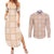 Beige Palaka Quilt Hawaii Couples Matching Summer Maxi Dress and Long Sleeve Button Shirt Traditional Hawaii-plaid Pattern - Polynesian Pride
