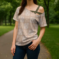 Beige Palaka Quilt Hawaii Cross Shoulder Shirt Traditional Hawaii-plaid Pattern - Polynesian Pride