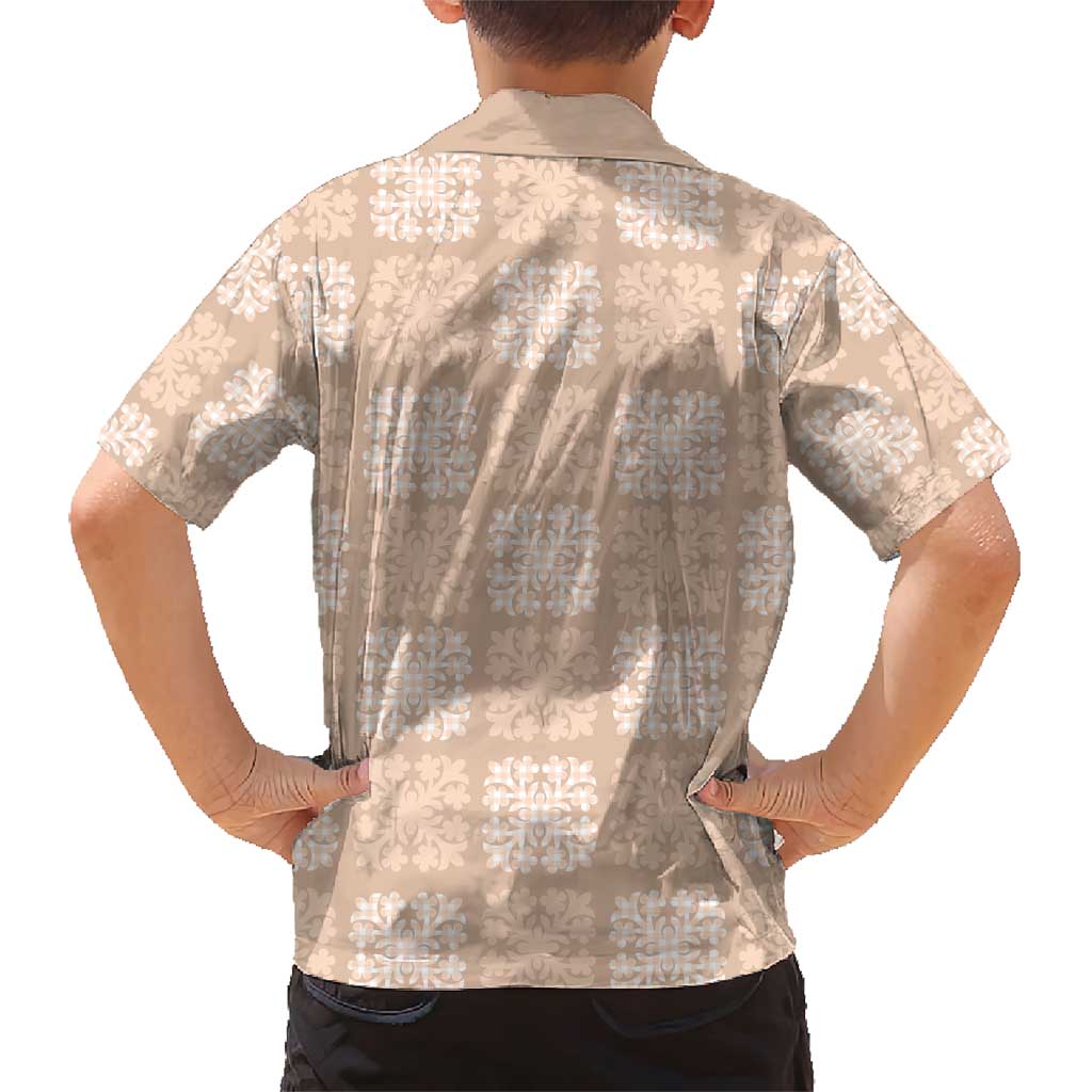 Beige Palaka Quilt Hawaii Family Matching Short Sleeve Bodycon Dress and Hawaiian Shirt Traditional Hawaii-plaid Pattern LT14 - Polynesian Pride