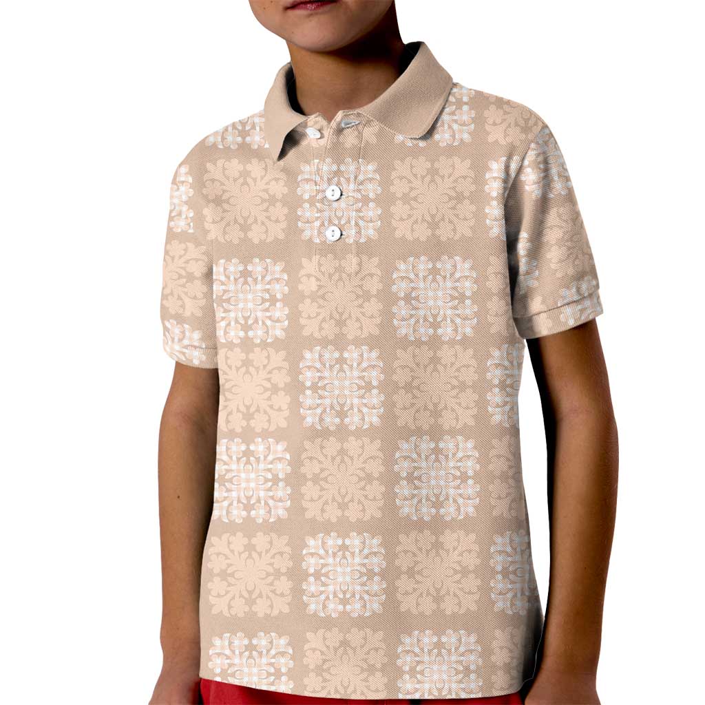 Beige Palaka Quilt Hawaii Kid Polo Shirt Traditional Hawaii-plaid Pattern - Polynesian Pride