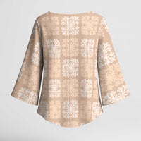Beige Palaka Quilt Hawaii Kimono Sleeve Blouse Traditional Hawaii-plaid Pattern - Polynesian Pride
