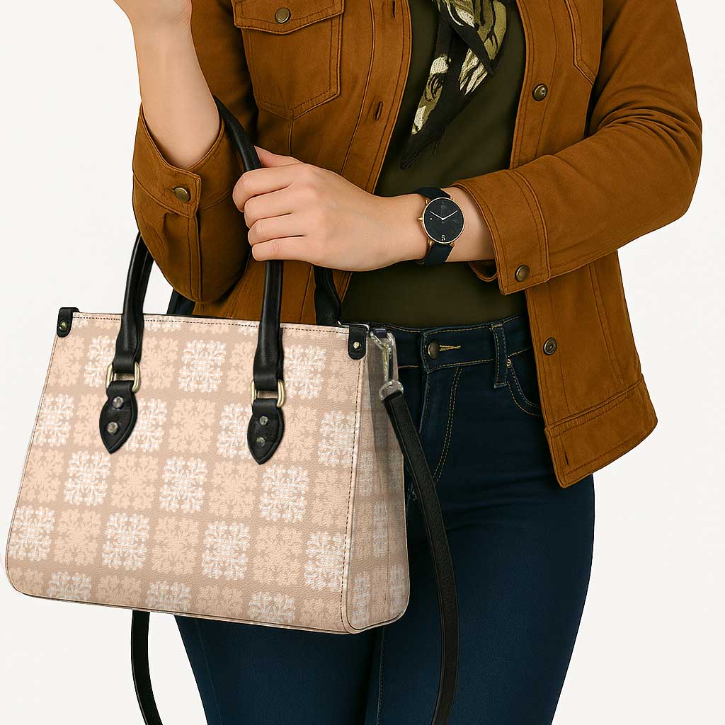 Beige Palaka Quilt Hawaii Leather Bag Traditional Hawaii-plaid Pattern - Polynesian Pride
