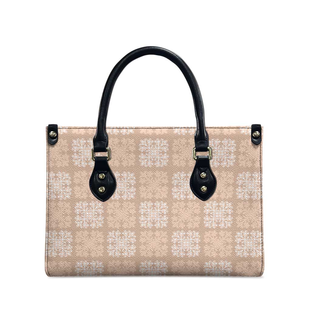 Beige Palaka Quilt Hawaii Leather Bag Traditional Hawaii-plaid Pattern - Polynesian Pride