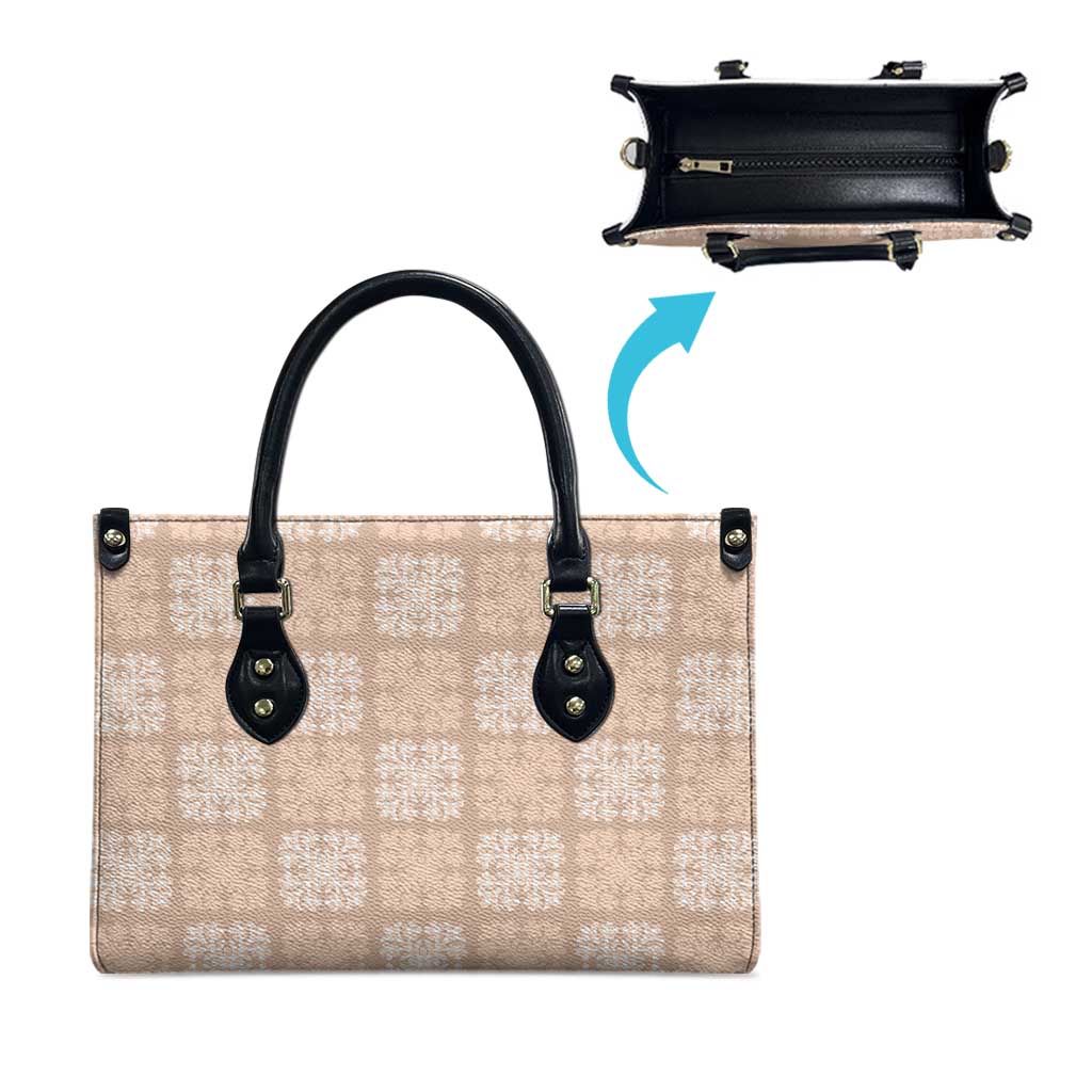 Beige Palaka Quilt Hawaii Leather Bag Traditional Hawaii-plaid Pattern - Polynesian Pride