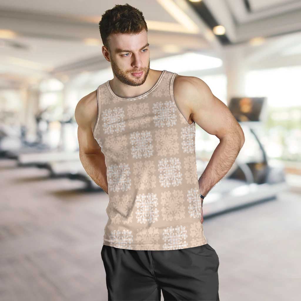 Beige Palaka Quilt Hawaii Men Tank Top Traditional Hawaii-plaid Pattern - Polynesian Pride