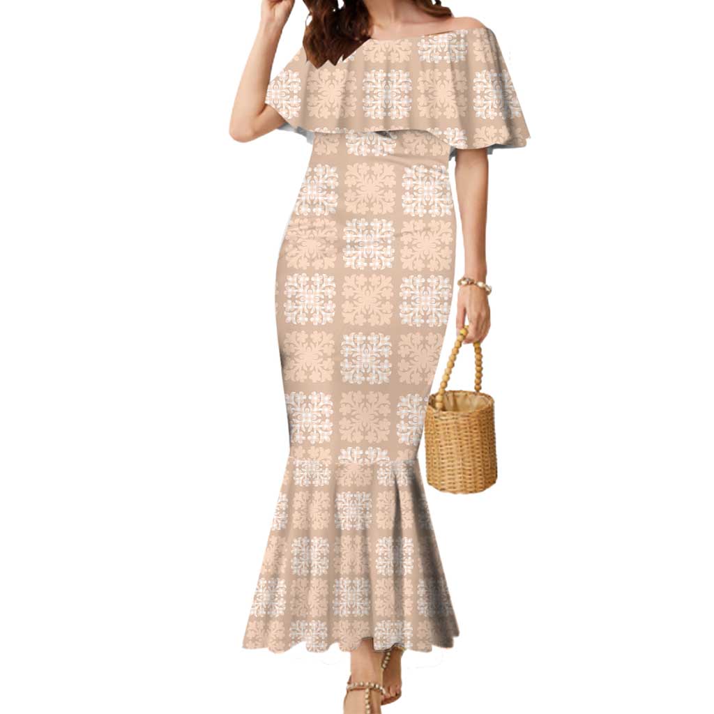 Beige Palaka Quilt Hawaii Mermaid Dress Traditional Hawaii-plaid Pattern - Polynesian Pride