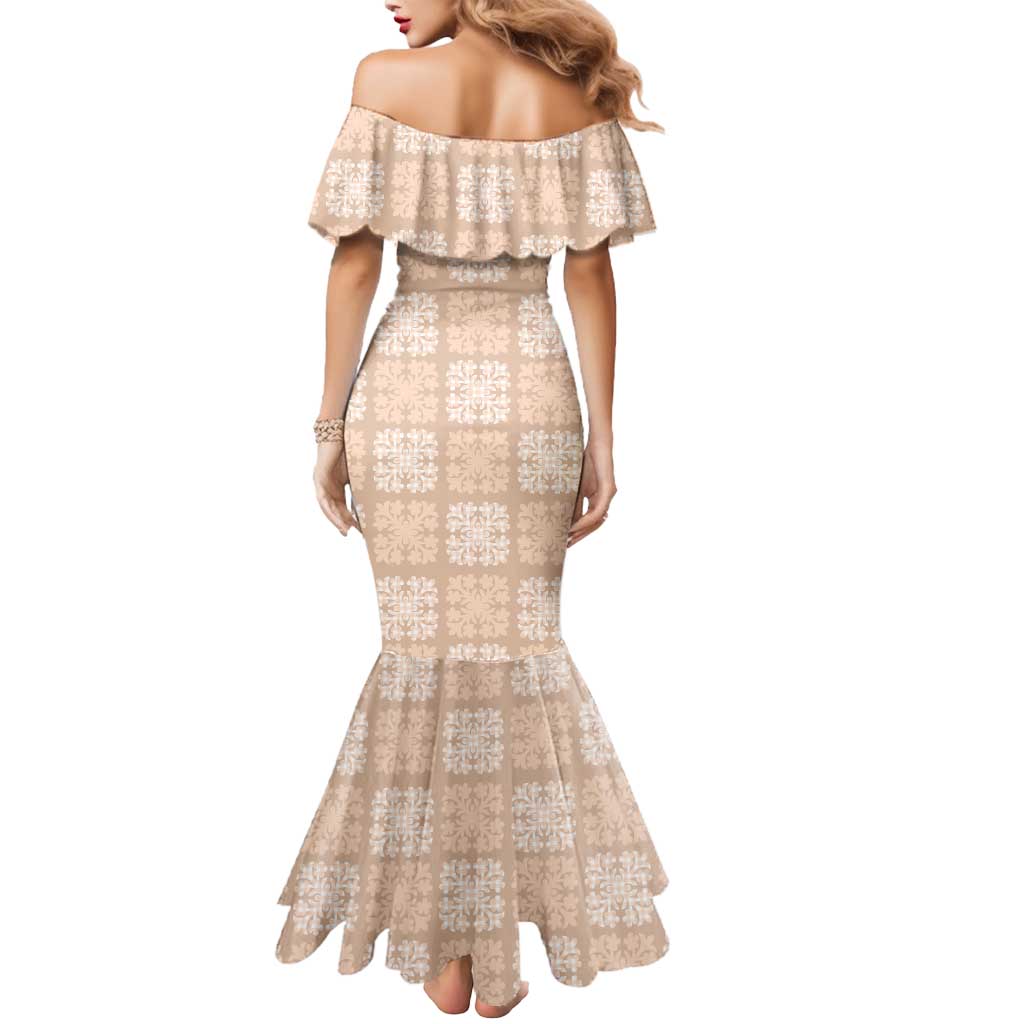 Beige Palaka Quilt Hawaii Mermaid Dress Traditional Hawaii-plaid Pattern - Polynesian Pride