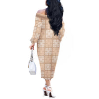 Beige Palaka Quilt Hawaii Off The Shoulder Long Sleeve Dress Traditional Hawaii-plaid Pattern - Polynesian Pride