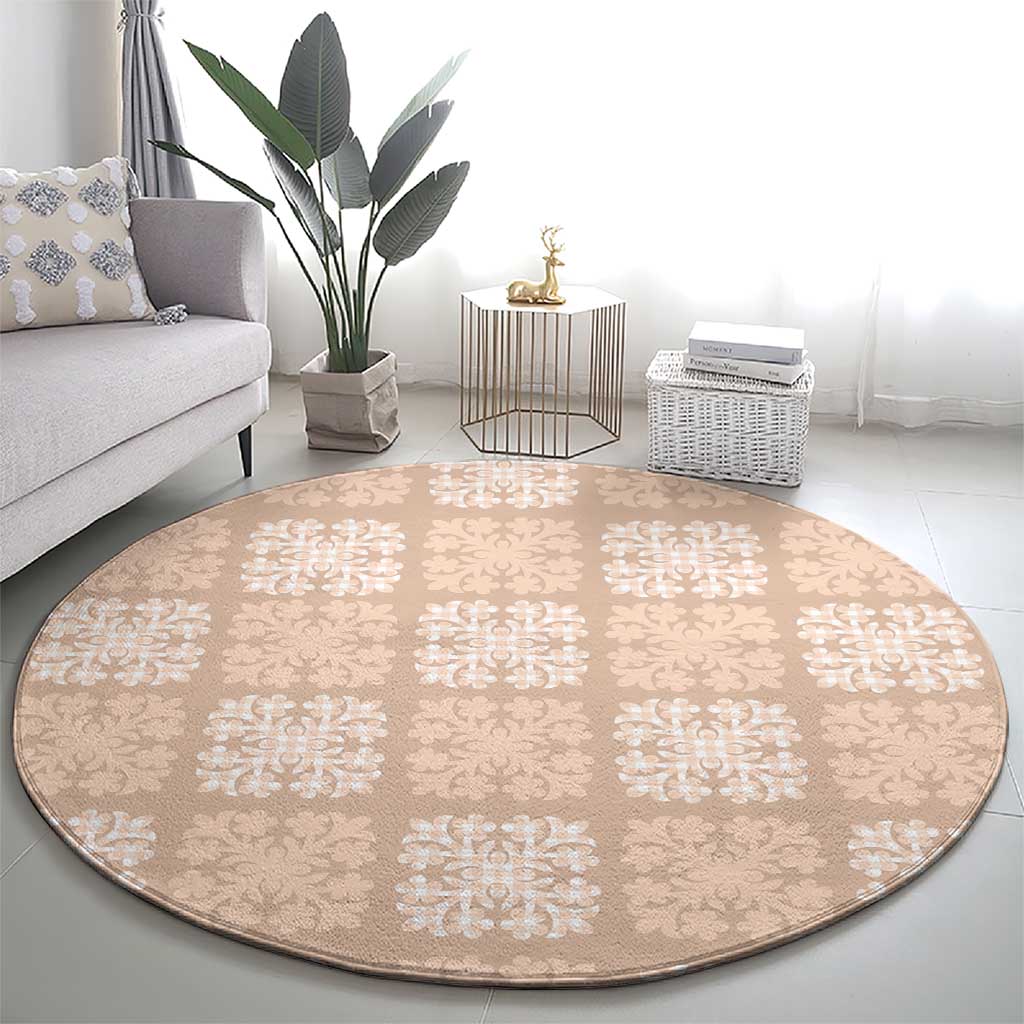 Beige Palaka Quilt Hawaii Round Carpet Traditional Hawaii-plaid Pattern - Polynesian Pride