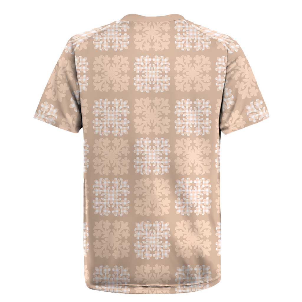 Beige Palaka Quilt Hawaii Rugby Jersey Traditional Hawaii-plaid Pattern - Polynesian Pride