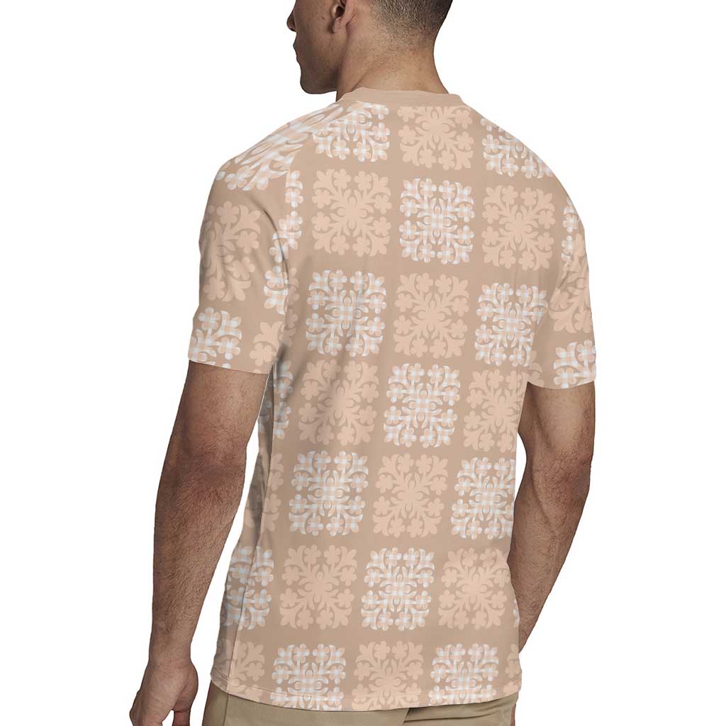 Beige Palaka Quilt Hawaii Rugby Jersey Traditional Hawaii-plaid Pattern - Polynesian Pride