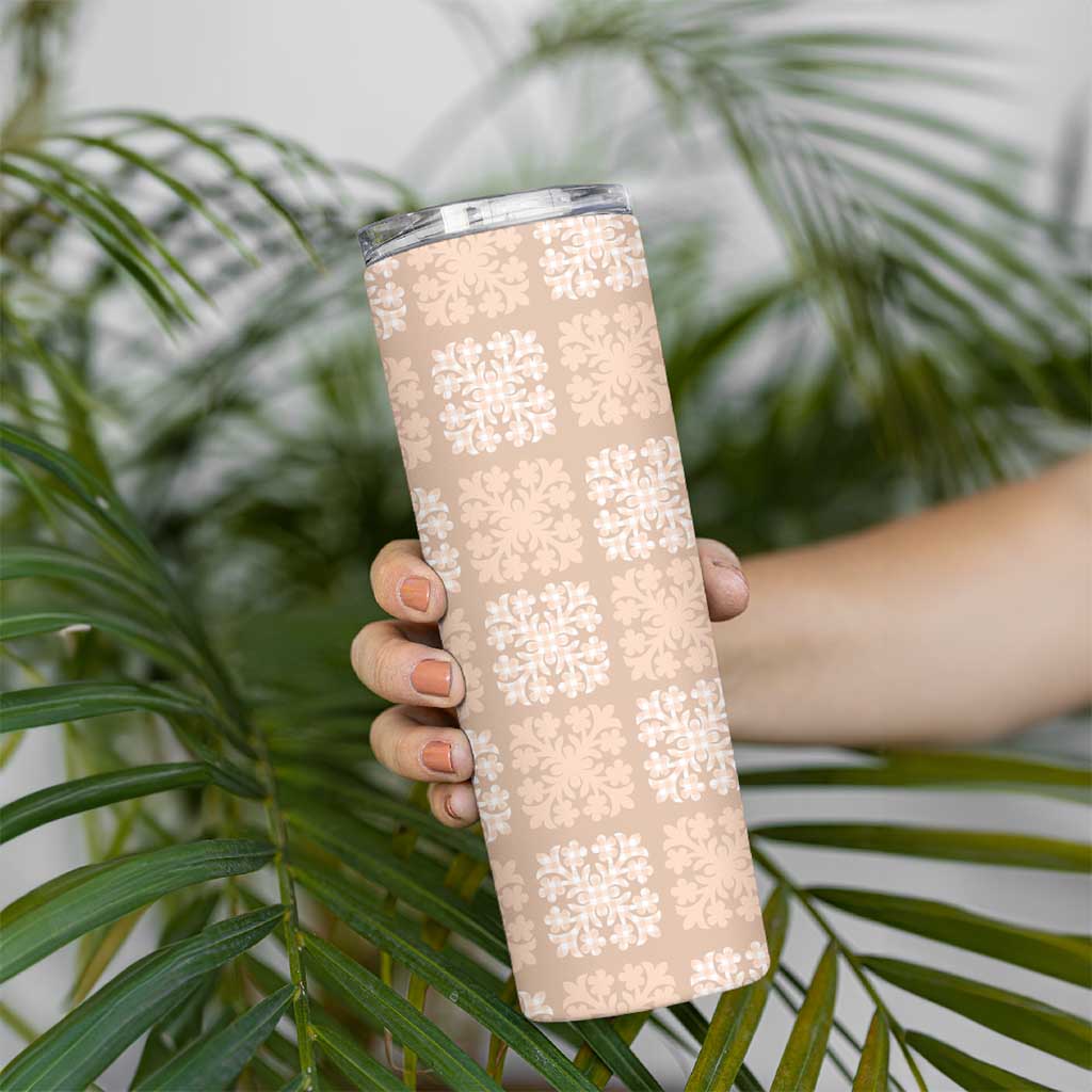 Beige Palaka Quilt Hawaii Skinny Tumbler Traditional Hawaii-plaid Pattern - Polynesian Pride