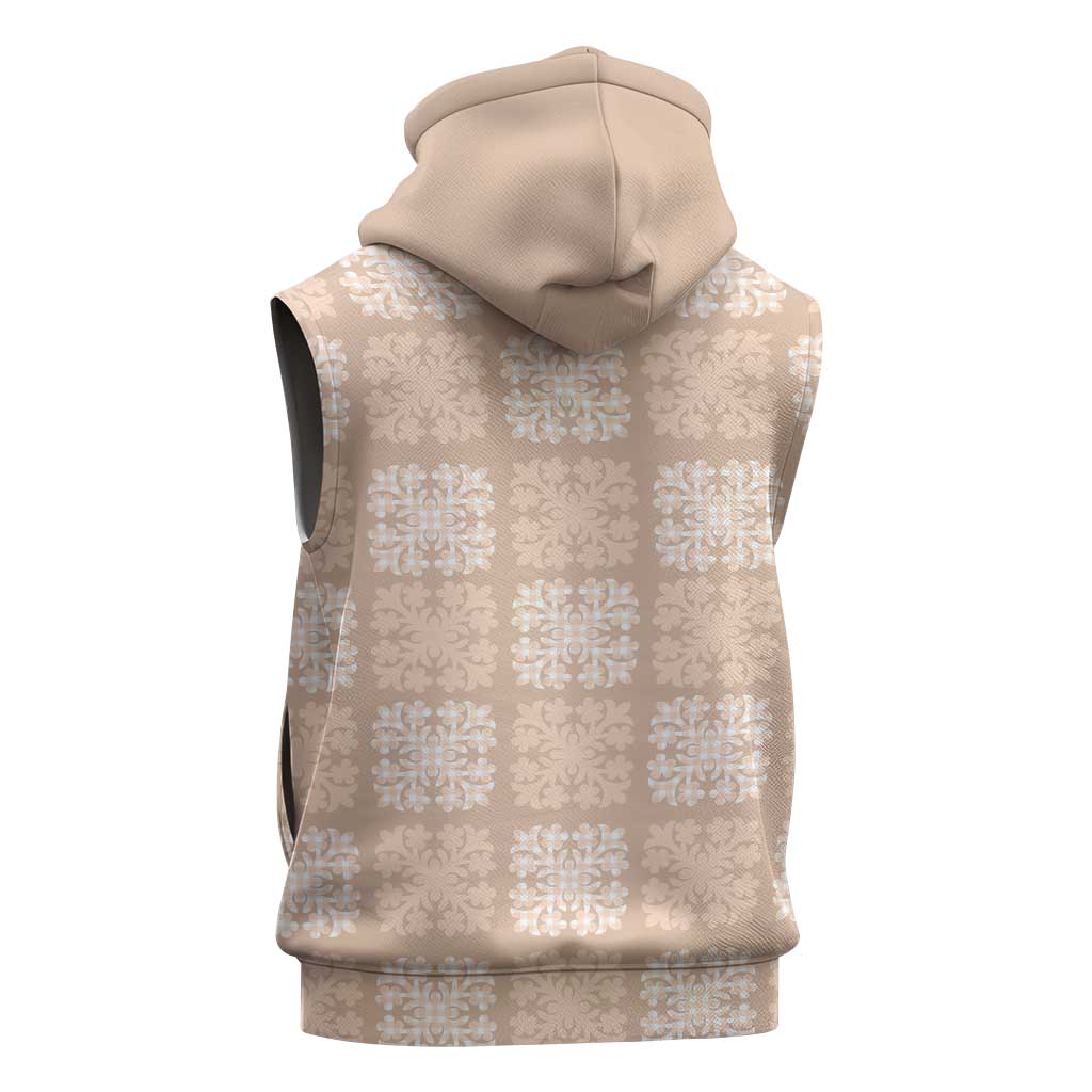 Beige Palaka Quilt Hawaii Sleeveless Hoodie Traditional Hawaii-plaid Pattern - Polynesian Pride