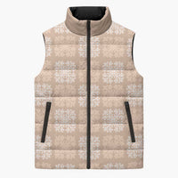 Beige Palaka Quilt Hawaii Sleeveless Puffer Jacket Traditional Hawaii-plaid Pattern - Polynesian Pride